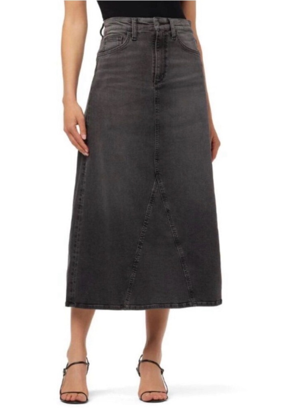 Joe's Jeans Amelia Black Washed Denim Maxi Skirt NWT 31 High Waist Raw Hem Slit